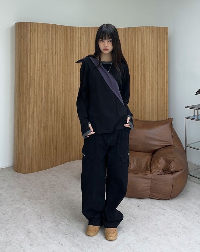 レープ ワッフル フィンガーホール ロングスリーブ
