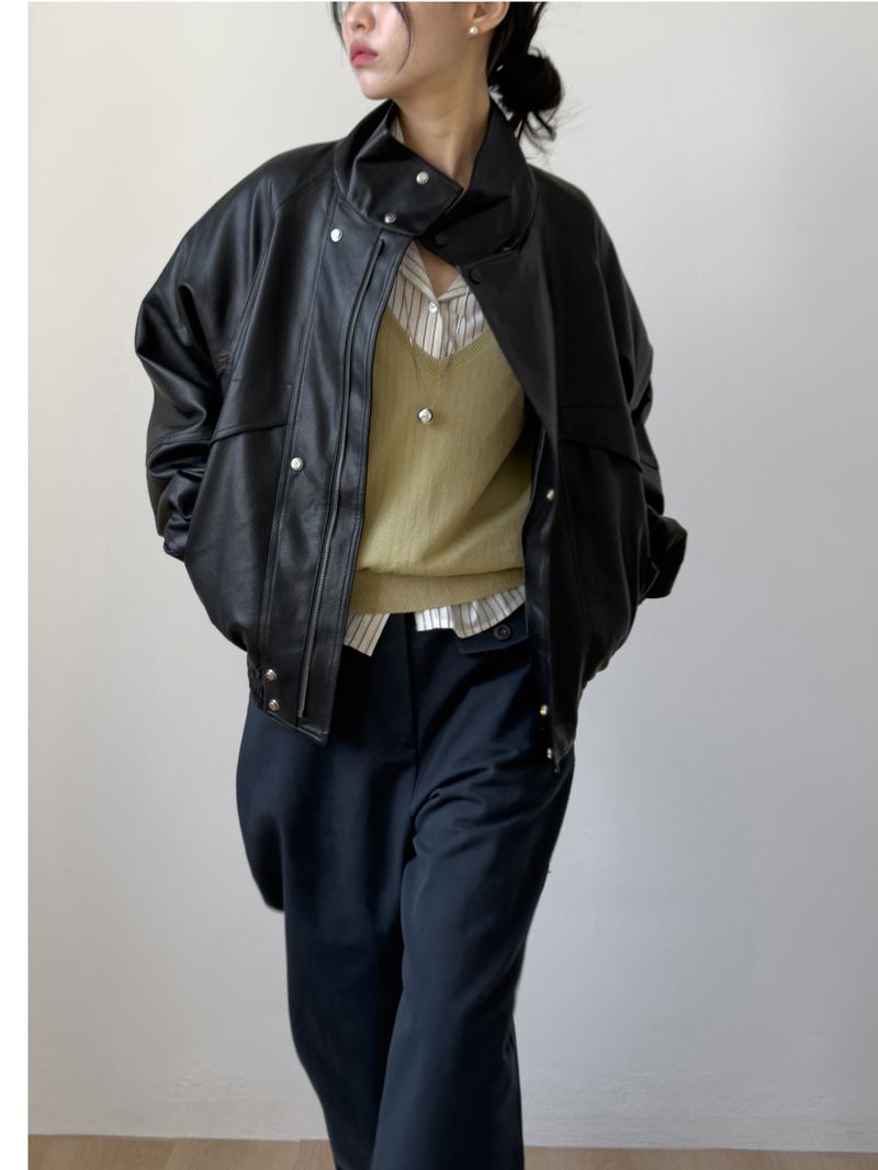 Lehman Leather Over Fit Blouson Jumper