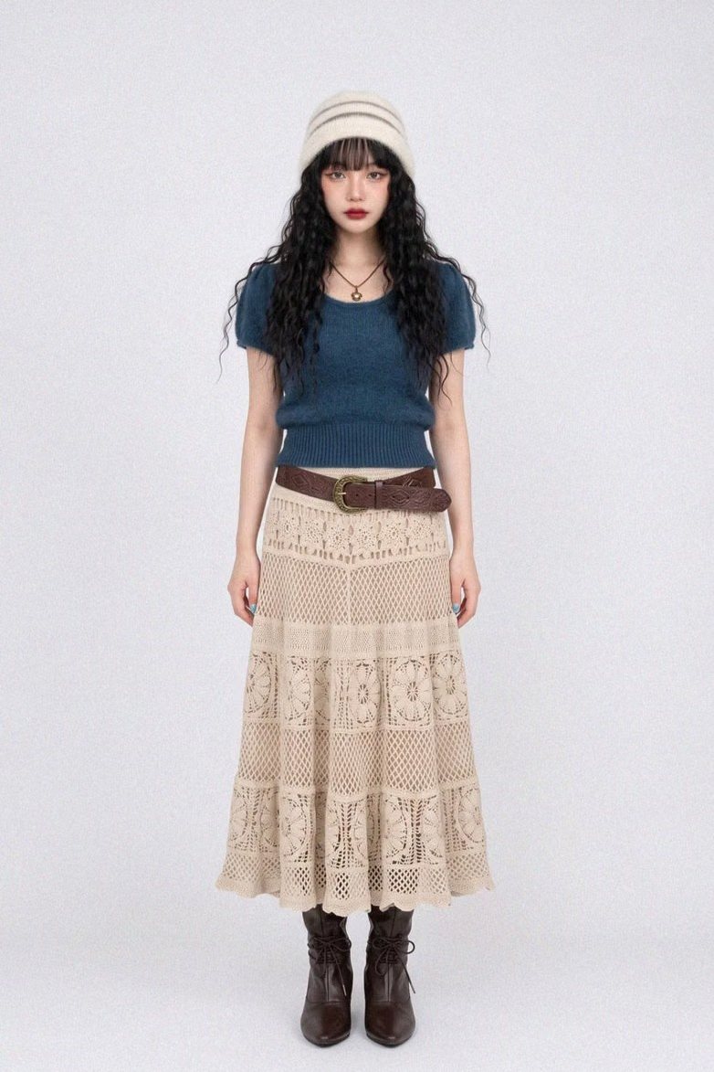 BOHEMIAN KNITWORK LONG SKIRT