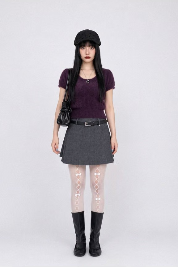 SHAGGY PUFF-SLEEVE KNIT (DEEP PURPLE)