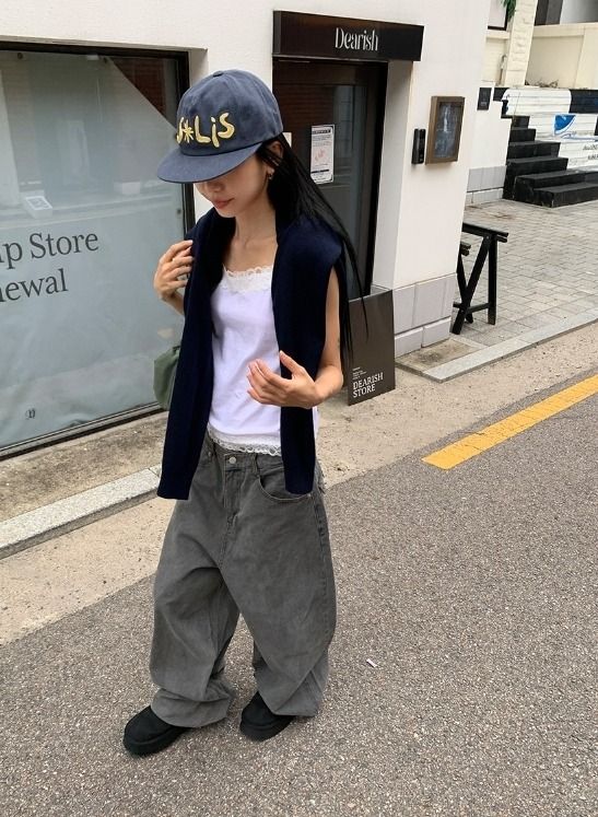 グロ バックポケット デニム ワイド パンツ