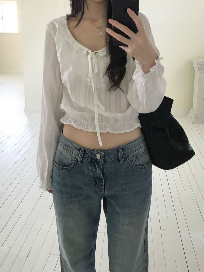 Irene Frill Ribbon Blouse (2 colors)