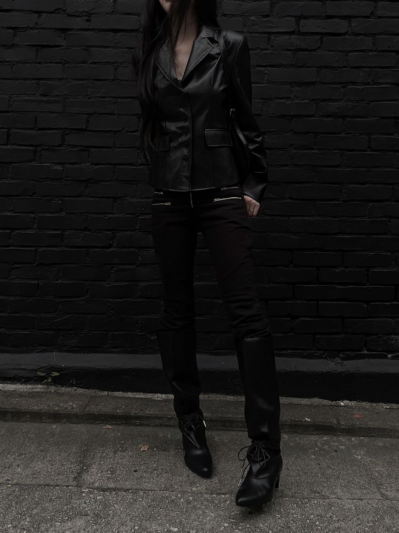 slim leather button jacket