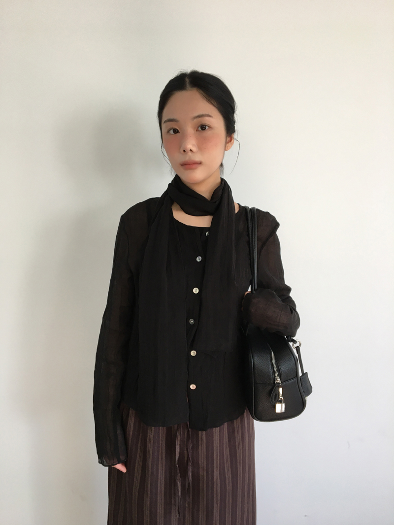Sia Wrinkle Blouse + Scarf (2color)