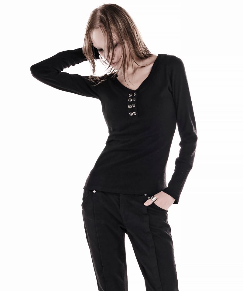8-BUTTON HENLEY TOP BLACK