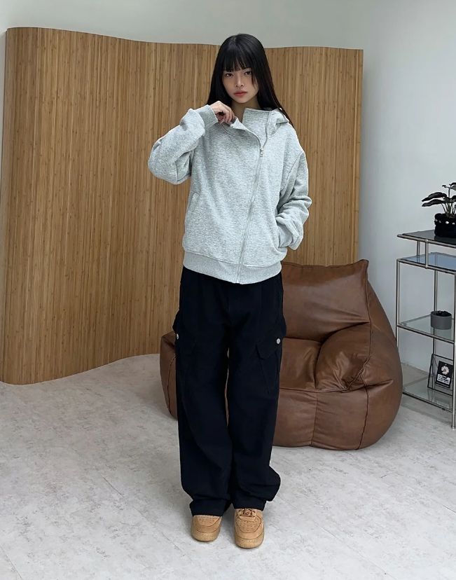 2S Diagonal High-Neck Hood Zip-up
