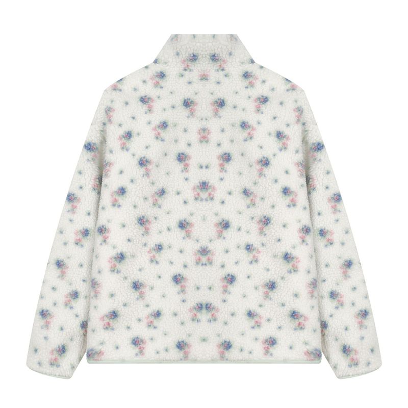 Floral Pattern Fleece Zip-Up Jacket