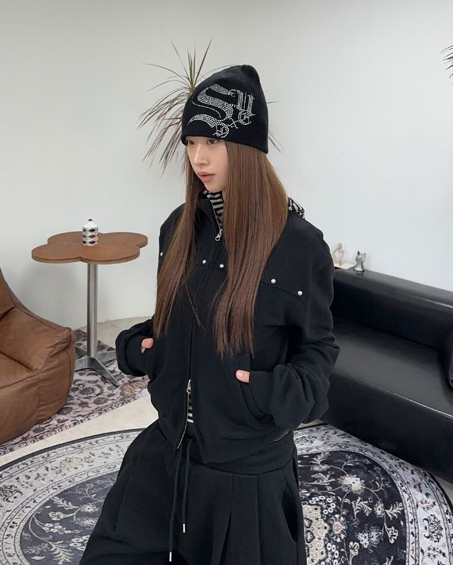Loden Stud High Neck Zip-Up