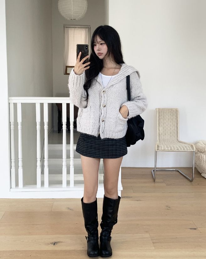 Bebe Sailor Collar Boucle Knit Cardigan