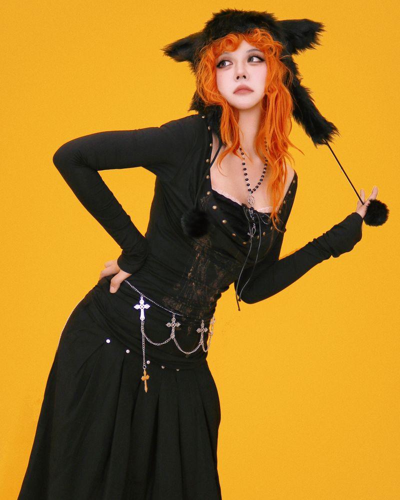 psycho stud pleats skirt