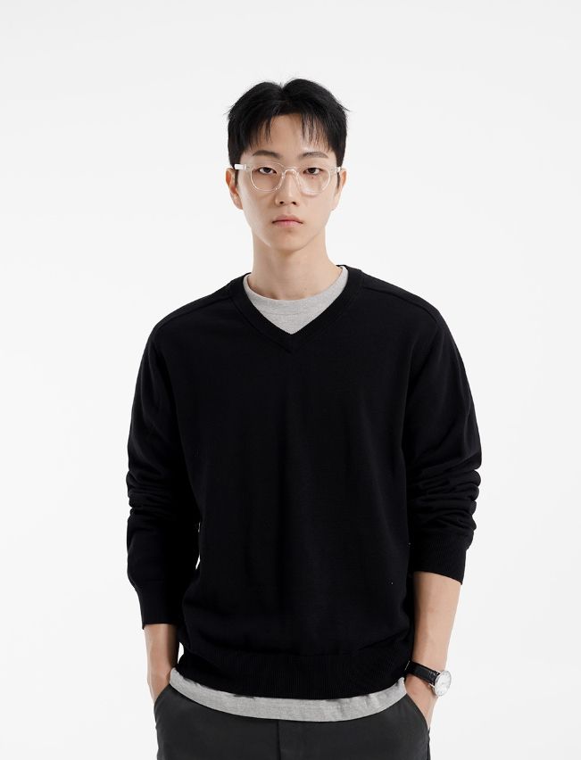 26FW★ Layer Cotton V-Neck Knit