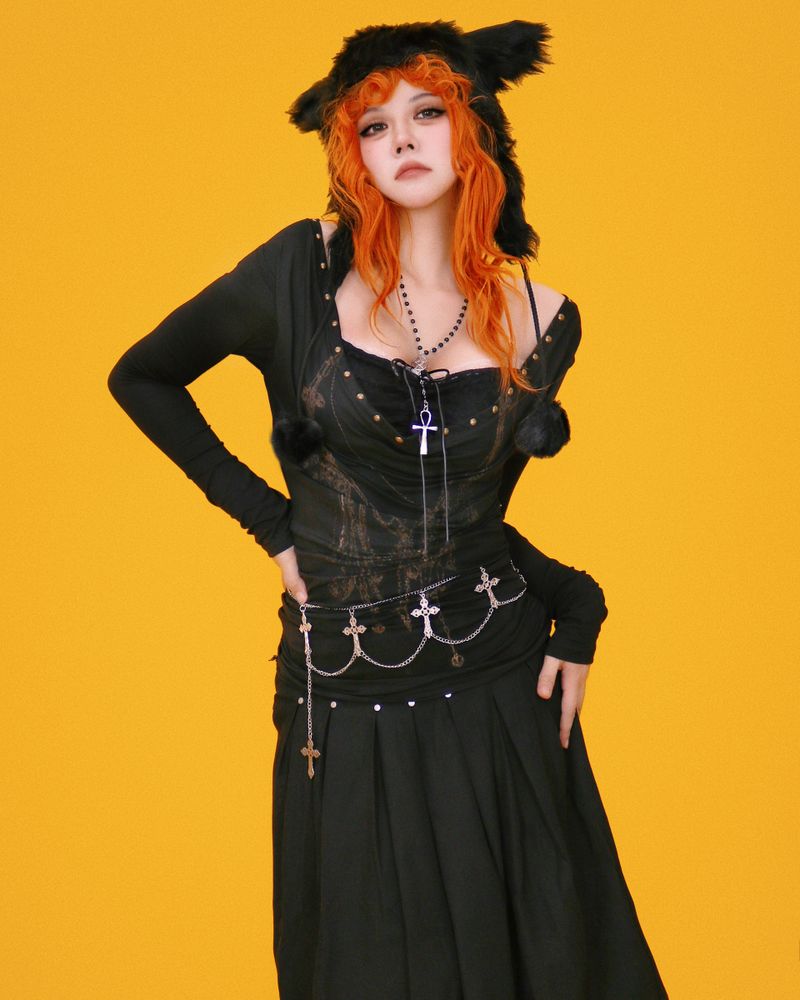 psycho stud pleats skirt