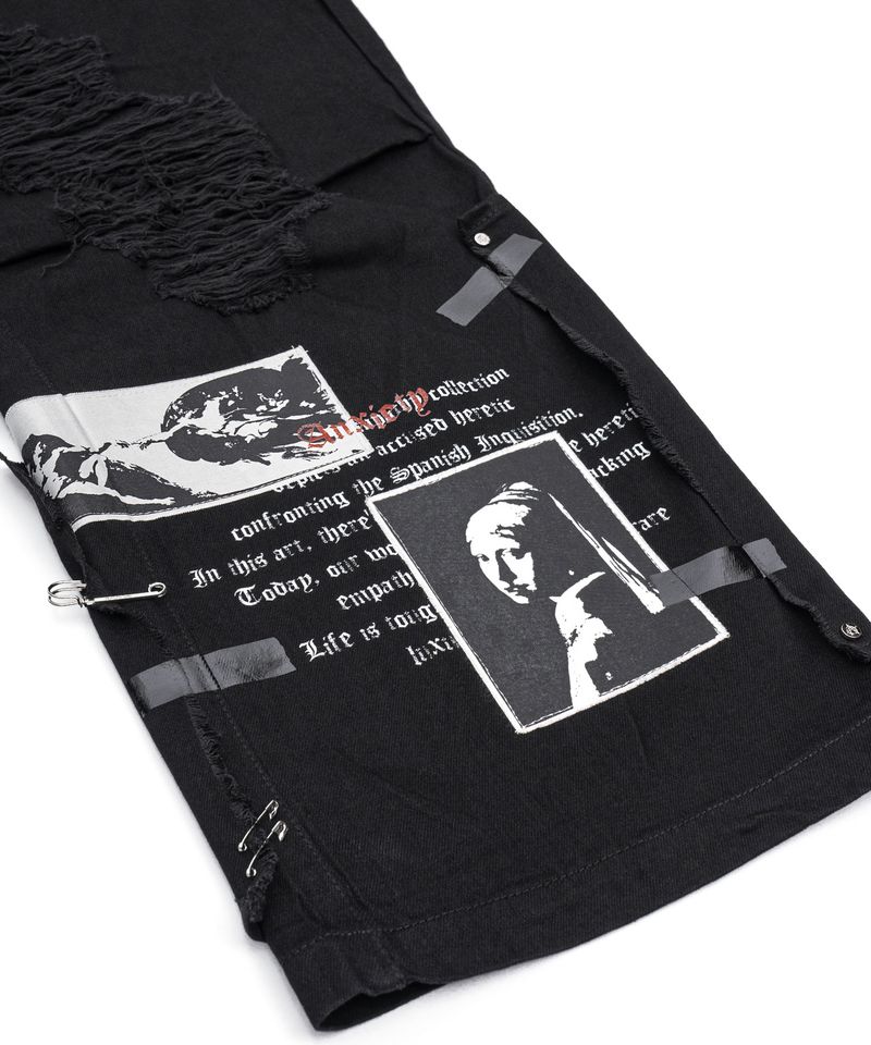 BBD アンクザイエティ アート パッチ ディストレスト コットン パンツ (Black)