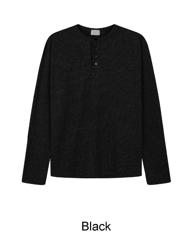 Diva Waffle Crop Henley Neck Long Sleeve