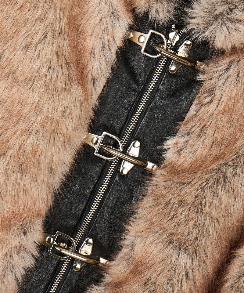 Leather Reversible Fur Crop Jacket - Black