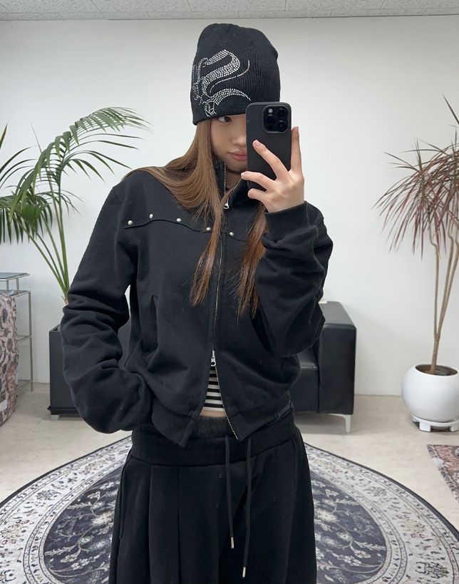 Loden Stud High Neck Zip-Up