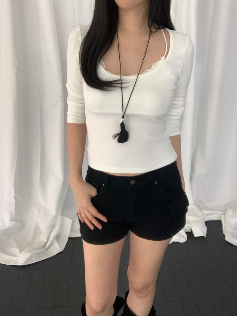 Romini Lace-Trimmed 3/4 Sleeve Top