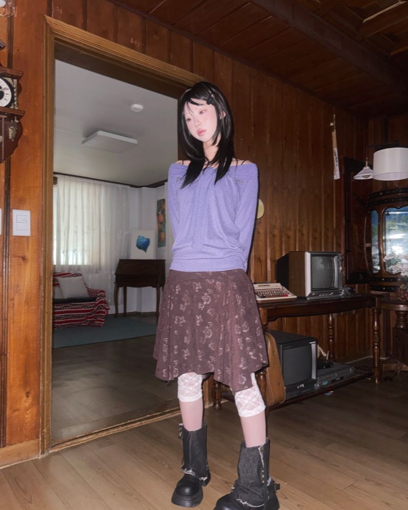 (2color) Rose Asymmetrical Flare Skirt