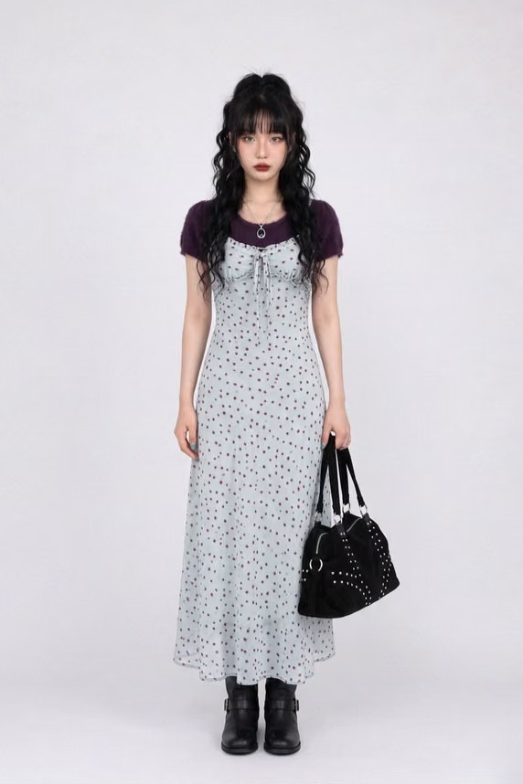 MISTY BLUE POLKA DOT SLIP DRESS