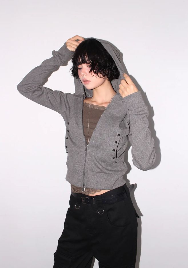 STUD CROP HOOD ZIP-UP