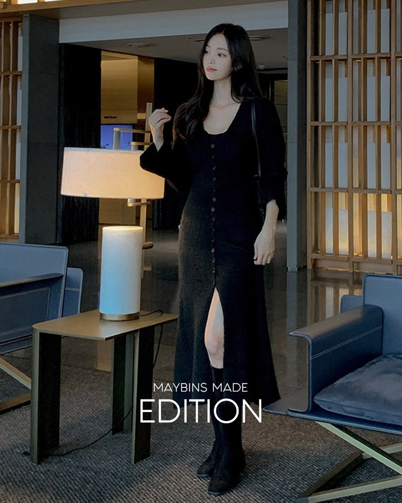 Rodit deep V-neck knit dress