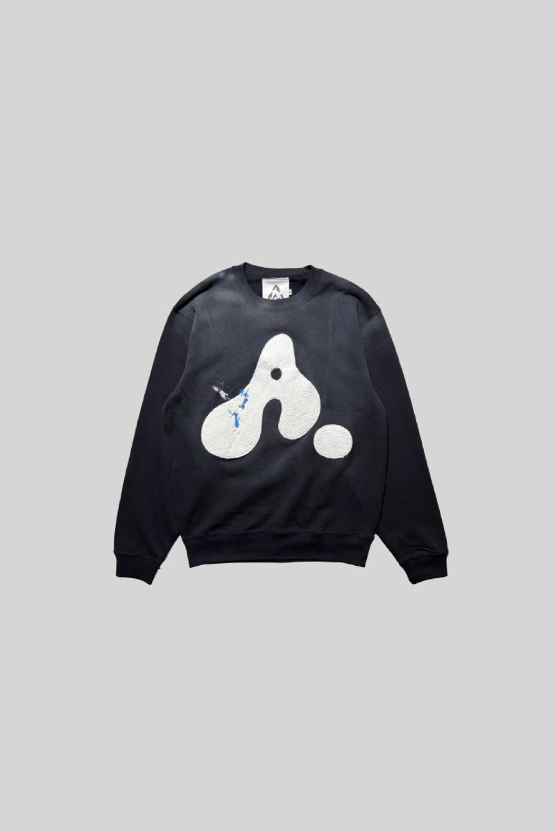 AWESOME BOY（オーサムボーイ）の「エンブロイダード ペイント"A"ロゴ ウォッシュド クルーネック スウェット(NAVY)（トップス）」