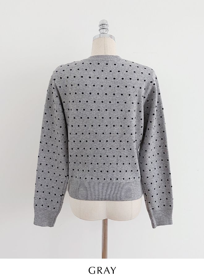 Moel Round Neck Dot Knit Cardigan