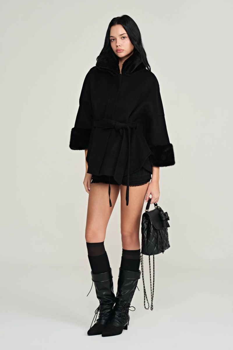 Bell cashmere cape coat, Black