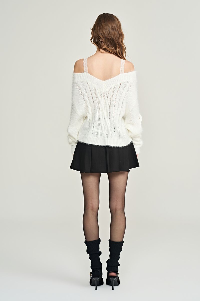 Rose milk fluffy lace knit, Ivory