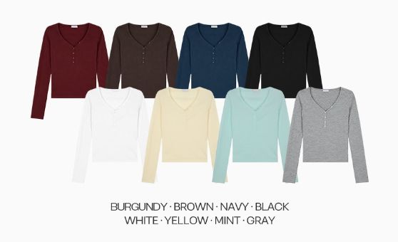 Sorbet Button V-neck Long Sleeve
