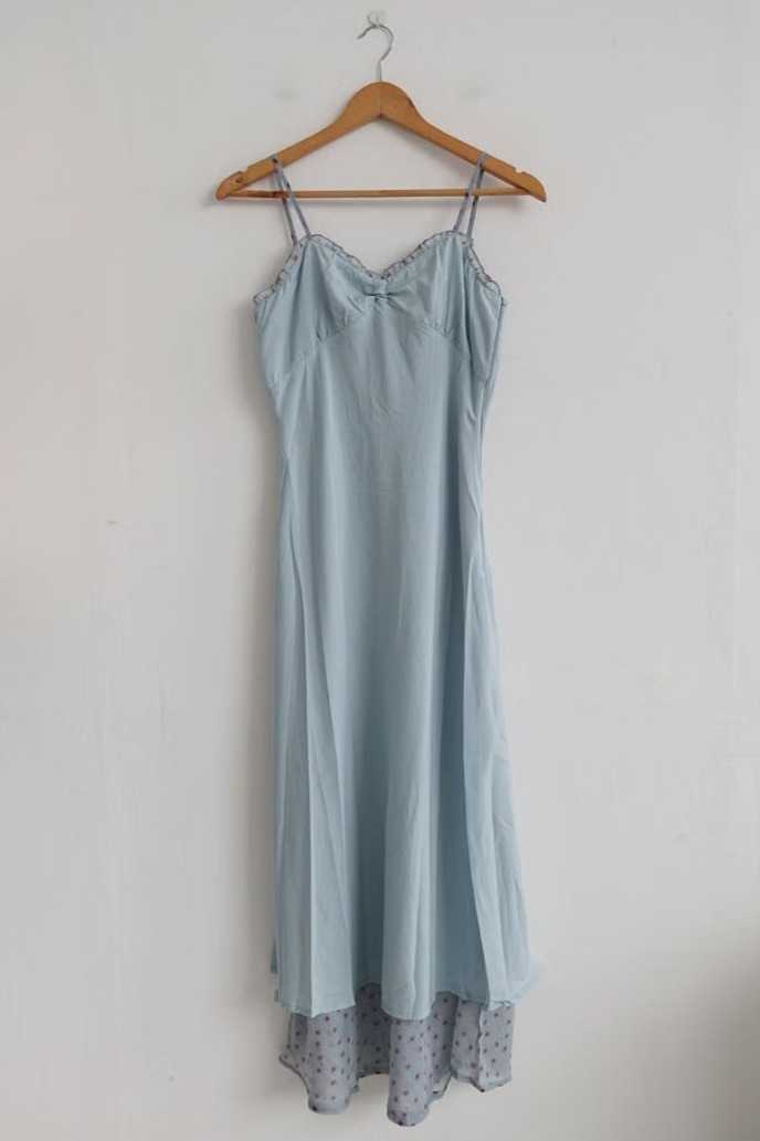 MISTY BLUE POLKA DOT SLIP DRESS
