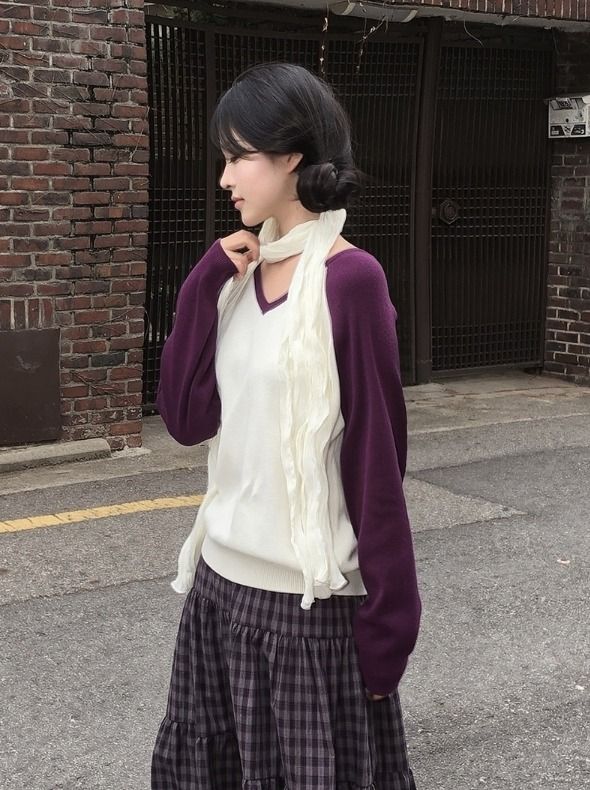 Juon Color Matching Raglan V-Neck Knit