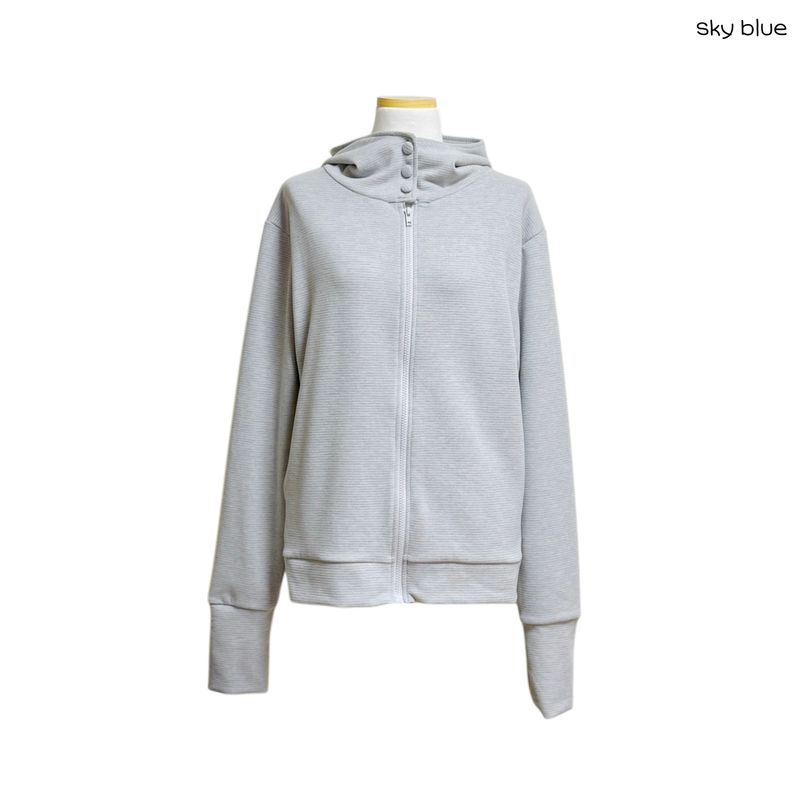 (3color) Button High-Neck Stripe Brushed Hood Zip-Up