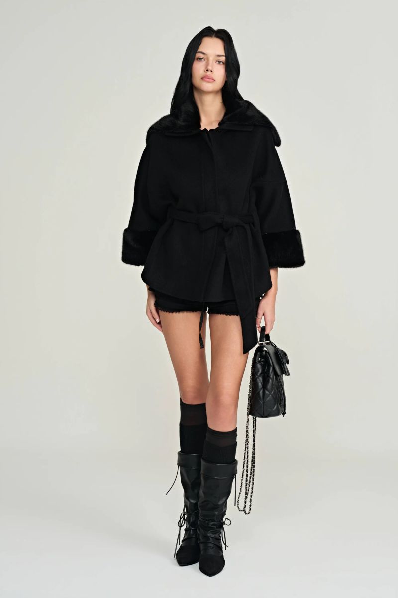 Bell cashmere cape coat, Black