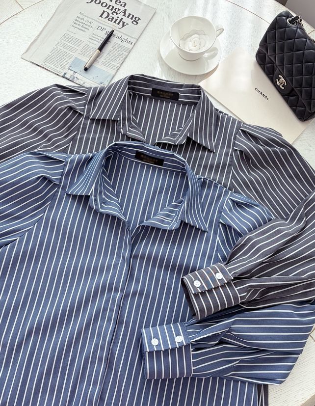 26FW★ Rodellson Puff Hidden Button Stripe Shirt