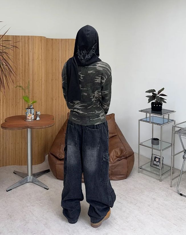 スロー バルーン カーゴ デニム パンツ