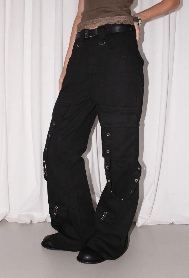 EYELET STRAP BOOTCUT PANTS