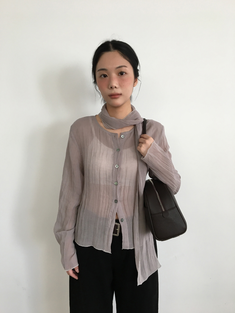 Sia Wrinkle Blouse + Scarf (2color)