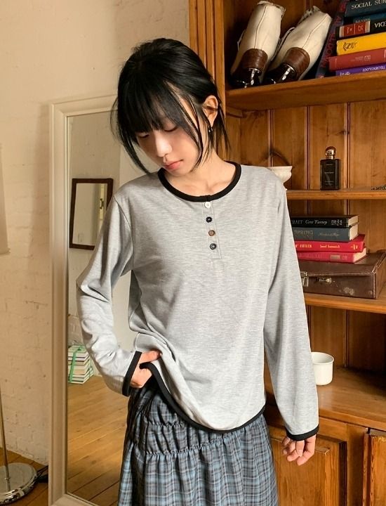 BAON（バオン）の「テロ ルーズフィット ヘンリーネック ロングスリーブ ティーシャツ（トップス）」