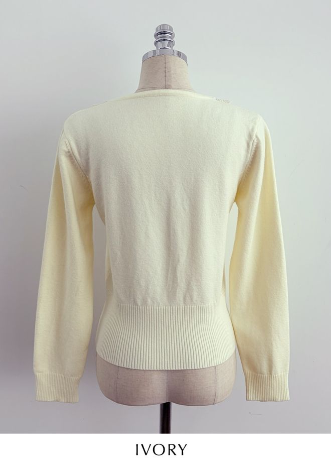 Lomet V-Neck Lace Pearl Knit