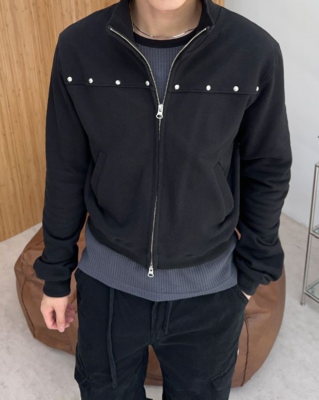 Loden Stud High Neck Zip-Up