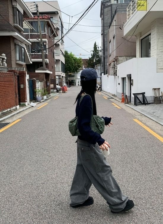 グロ バックポケット デニム ワイド パンツ