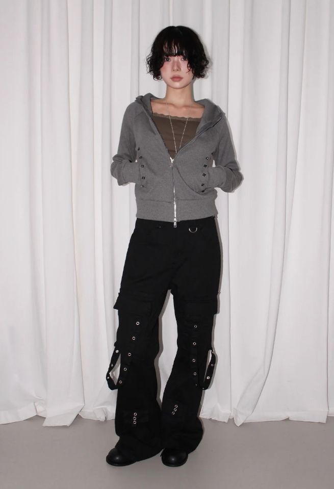 STUD CROP HOOD ZIP-UP