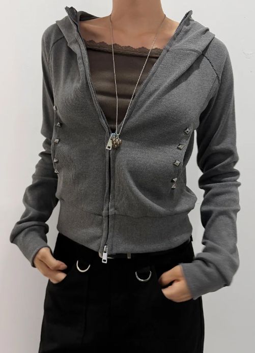 STUD CROP HOOD ZIP-UP