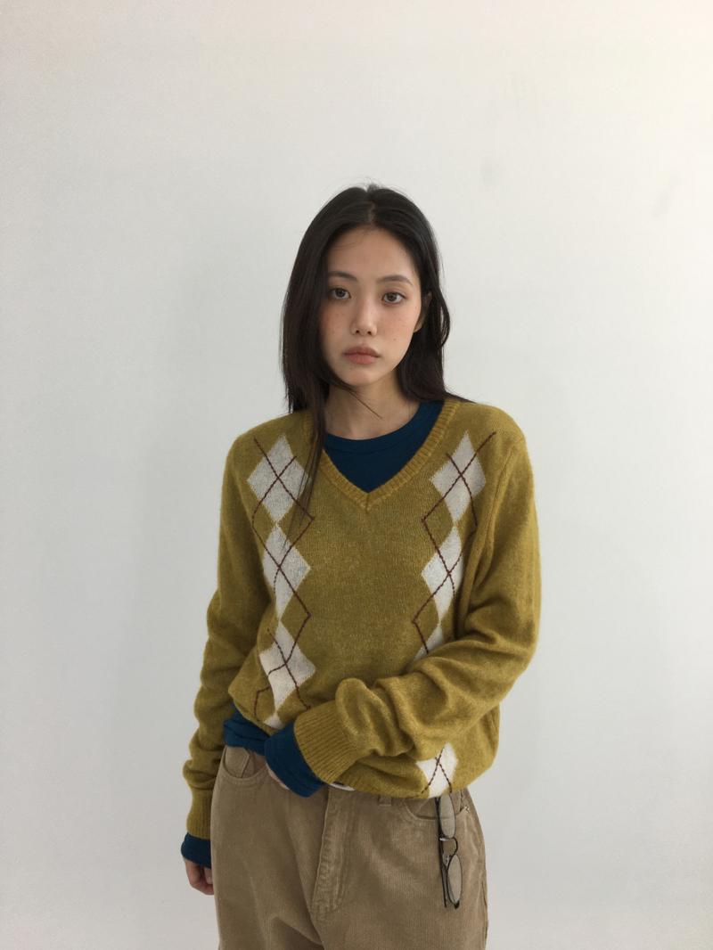 Fmang Mohair Argyle Knit (4color)