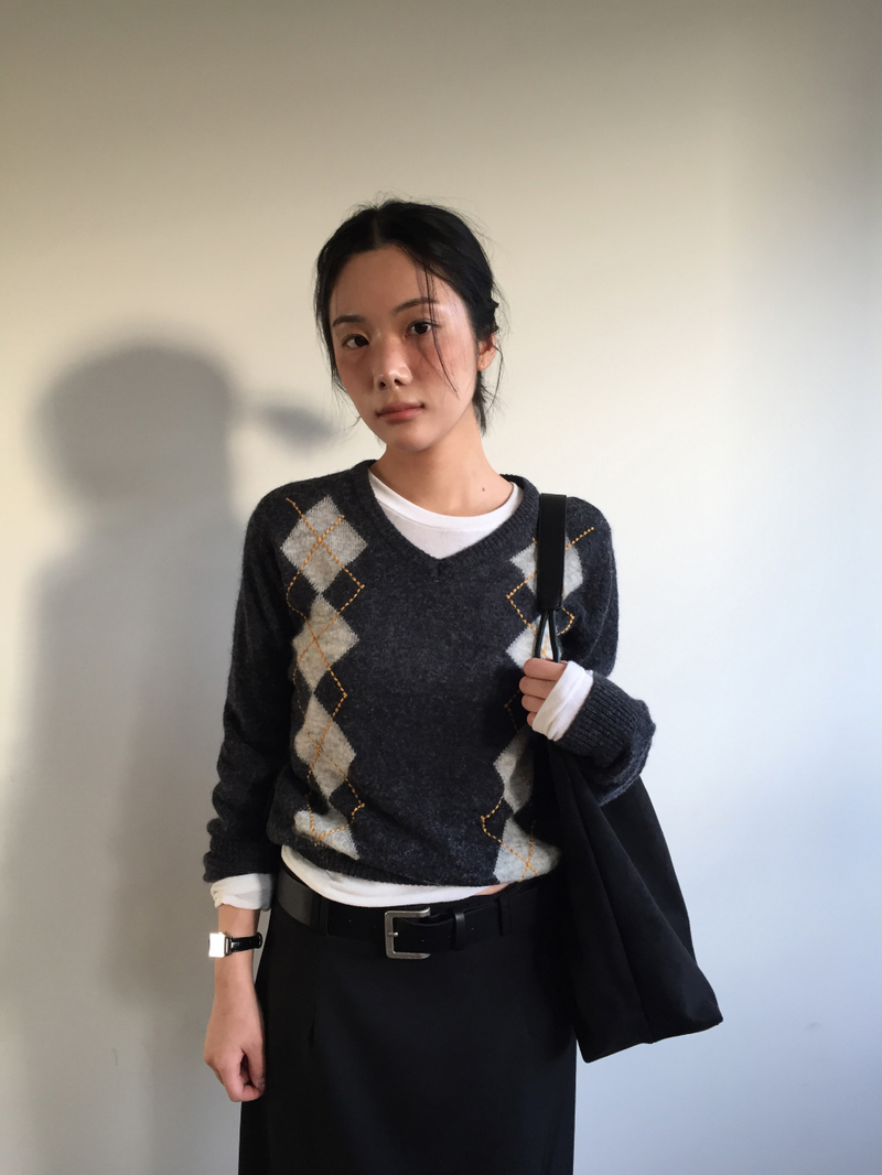 Fmang Mohair Argyle Knit (4color)