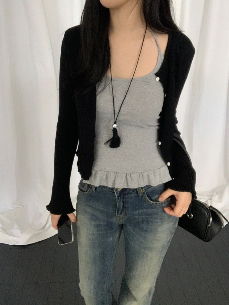 Jedrill halterneck frill sleeveless top