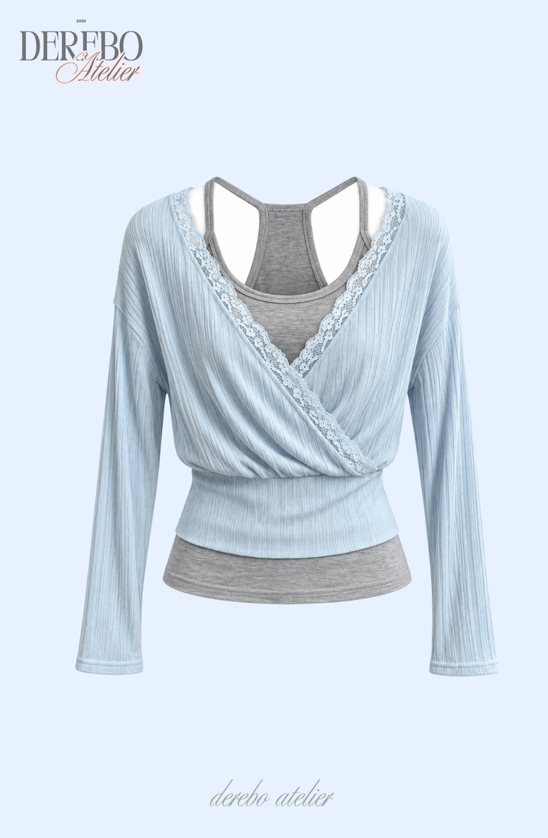 Gray Sky Wrap Layered Long Sleeve Top