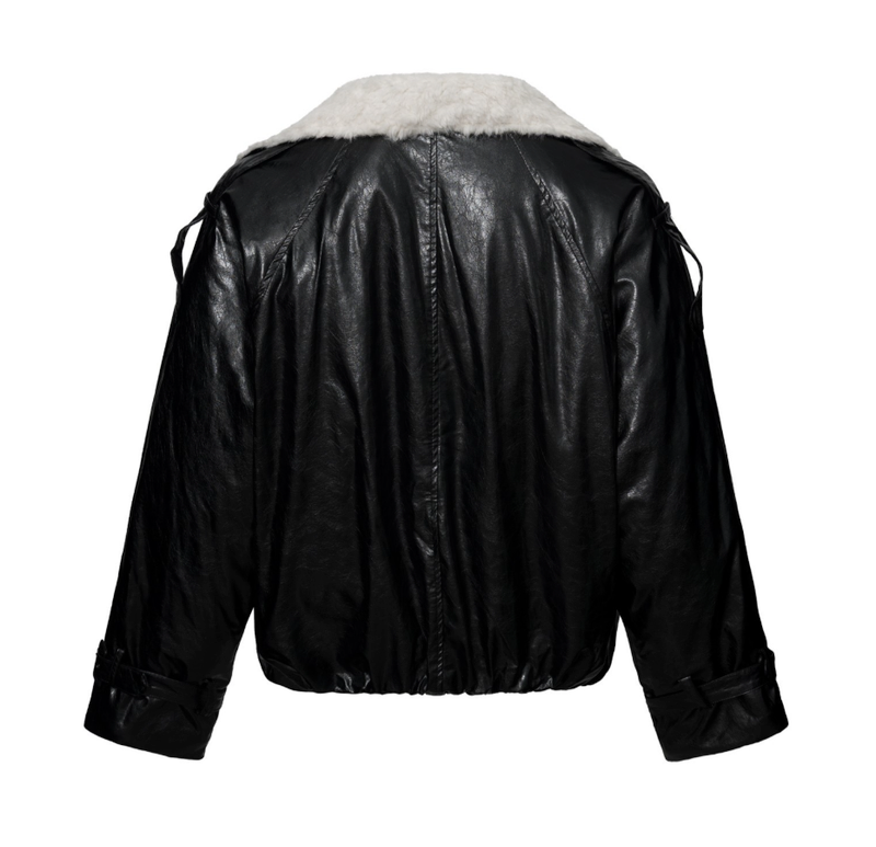 Creamy Fur Collar Leather Shearling Jacket