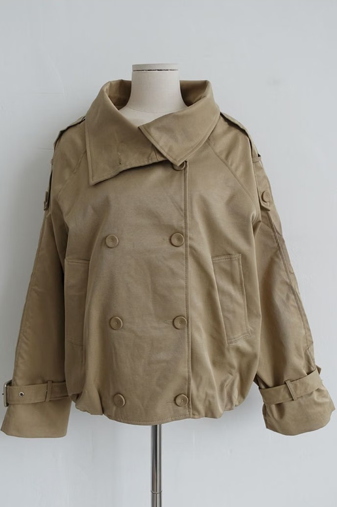 CONVERTIBLE-COLLAR BALLOON TRENCH JACKET